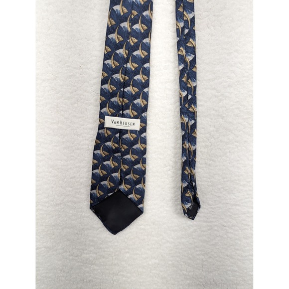 Van Heusen Other - Van Heusen Men's Necktie Blue Gold Fan Pattern Business Casual 61"